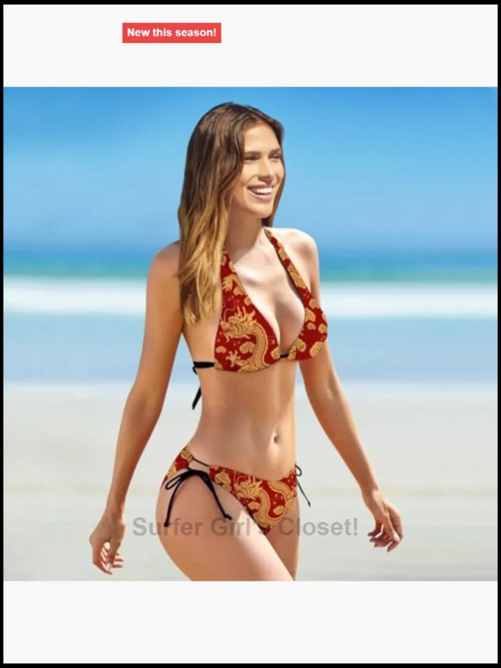 Red Dragon Bikini 2 Piece Halter Swimsuit with Padded Bra Triangle Bottoms